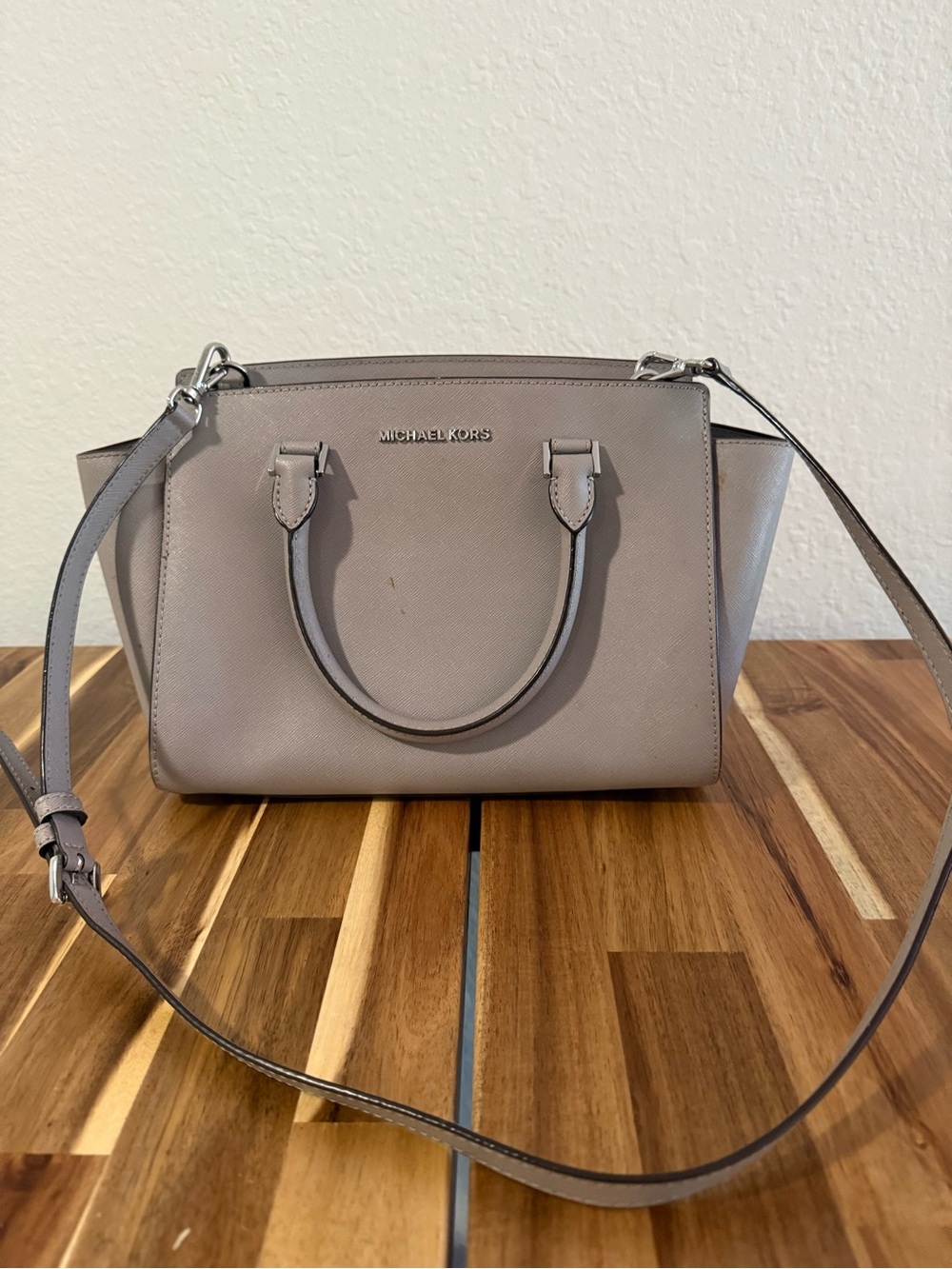 Michael Kors Taupe Saffiano Leather Satchel with Crossbody Strap
